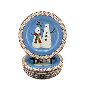 Vintage 1990s Debbie Mumm Sakura Holiday Snowman Dessert Plates Set of 6